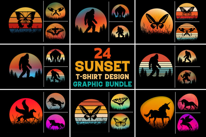 Retro Vintage Sunset T-Shirt Design Graphic Vector Background Bundle