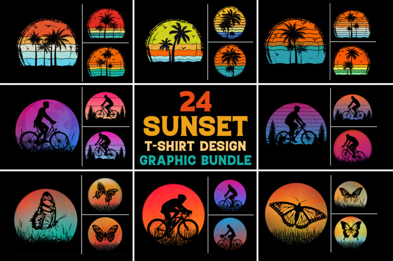 Retro Vintage Sunset T-Shirt Design Graphic Vector Background Bundle