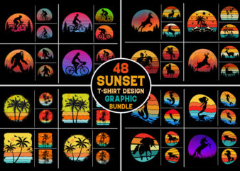 Sunset Vintage Retro T-Shirt Design Graphic Vector Background Bundle