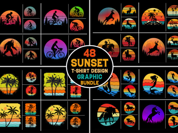 Sunset vintage retro t-shirt design graphic vector background bundle