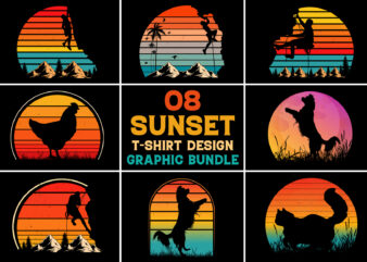 Sunset Vintage Retro T-Shirt Design Graphic Vector Background Bundle