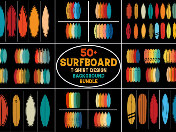 Surfboard silhouette-retro vintage bundle t shirt template vector