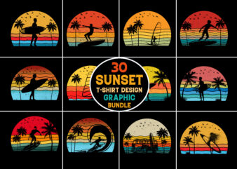 Surfing Retro Vintage Sunset Graphic Bundle