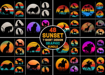 T-Shirt Design Sunset Retro Vintage Graphic Vector Background Bundle