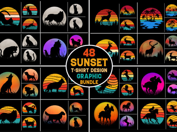 T-shirt design sunset retro vintage graphic vector background bundle
