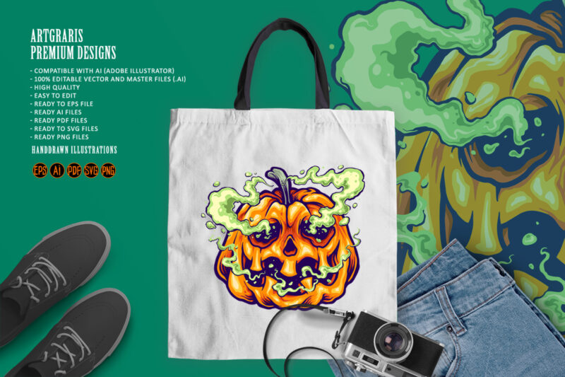 Spooky pumpkin smoke halloween svg