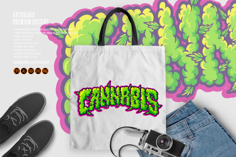 Cannabis lettering word smoke effect svg