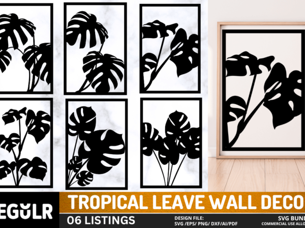 Tropical leave wall decor svg bundle t shirt designs for sale