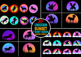 Unicorn Rainbow Sunset T-Shirt Graphic Bundle