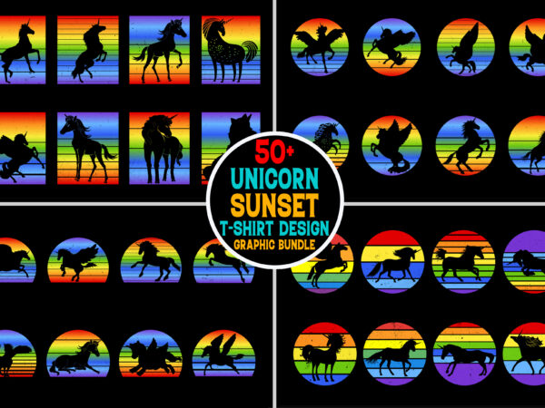 Unicorn retro vintage sunset graphic