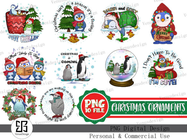 Christmas penguin sublimation bundle t shirt vector file