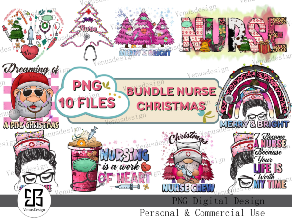 Christmas nurse sublimation bundle t shirt vector file