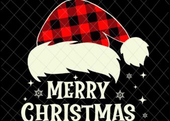 Merry Christmas Santa Hat Buffalo Plaid Svg, Merry Christmas Svg, Christmas Quote Svg, Xmas Santa Hat Buffalo Plaid Svg t shirt designs for sale