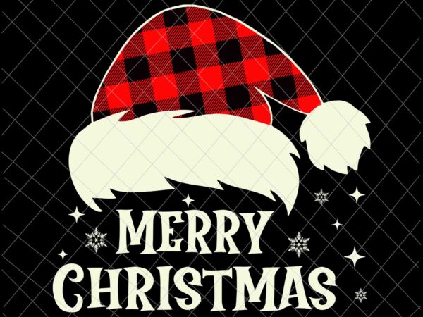 Merry christmas santa hat buffalo plaid svg, merry christmas svg, christmas quote svg, xmas santa hat buffalo plaid svg t shirt designs for sale
