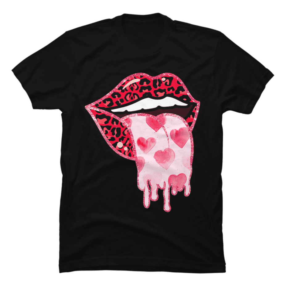 Valentine'S Day Lip Tongue Out Leopard Lips Heart Tongue - Buy t-shirt ...