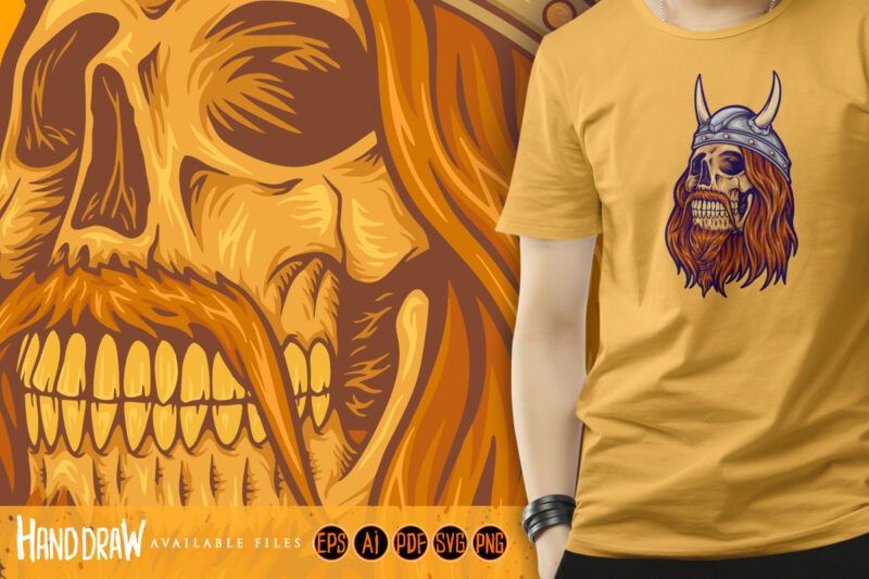 Viking old man skull horned svg