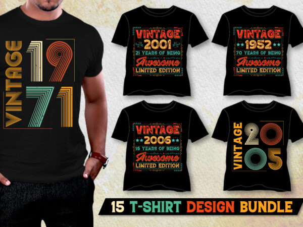 Vintage birthday t-shirt design bundle