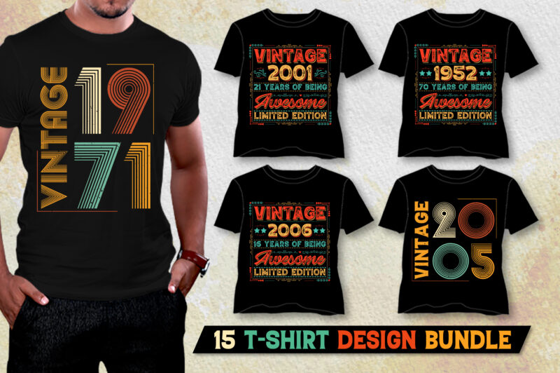 Vintage Birthday T-Shirt Design Bundle