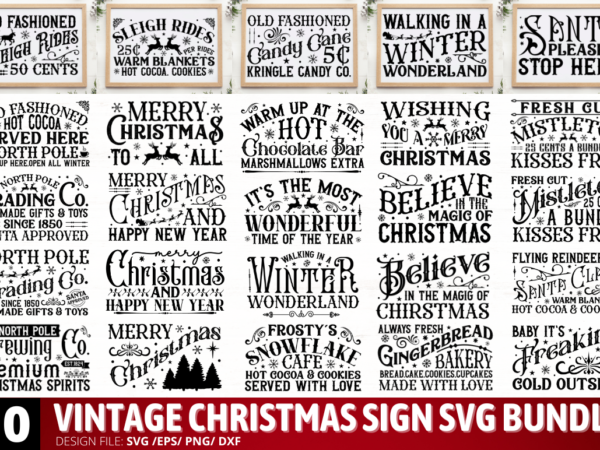 Vintage christmas sign svg bundle t shirt vector art