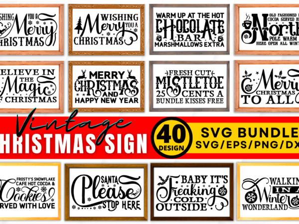 Vintage christmas sign svg bundle t shirt vector art