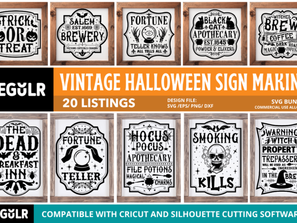 Vintage halloween sign making svg bundle t shirt vector art