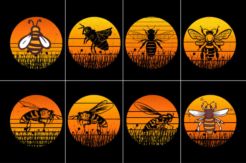 Honey Bee Sunset T-Shirt Graphic Vector Bundle