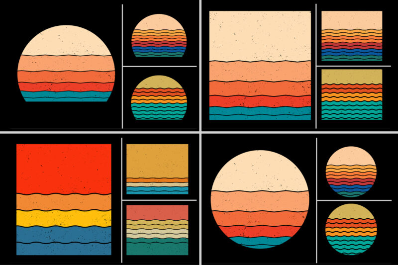 Sunset Retro Vintage Grunge Background Bundle for T-Shirt Design