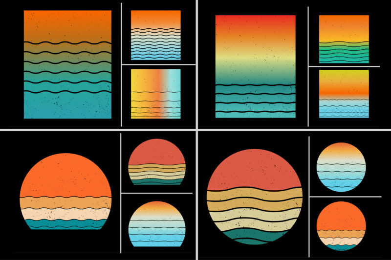 Sunset Retro Vintage Grunge Background Bundle for T-Shirt Design