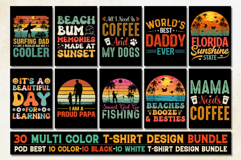 Vintage Sunset T-Shirt Design Bundle