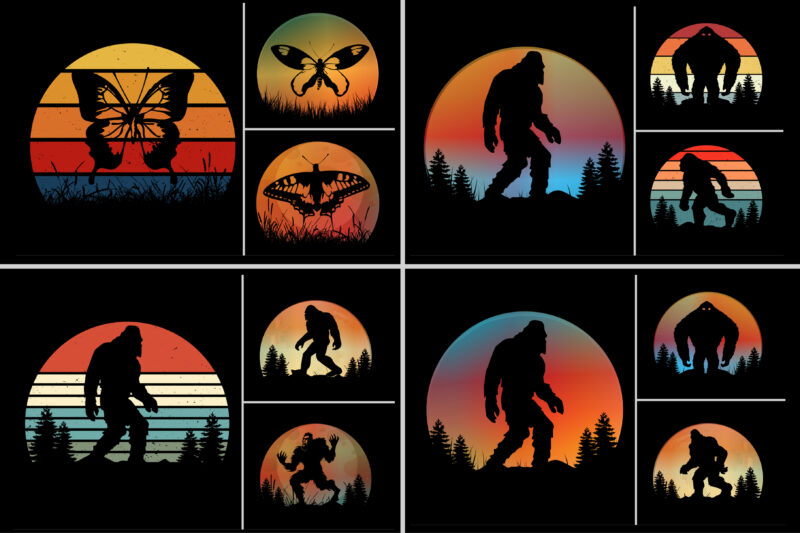 Retro Vintage Sunset T-Shirt Design Graphic Vector Background Bundle