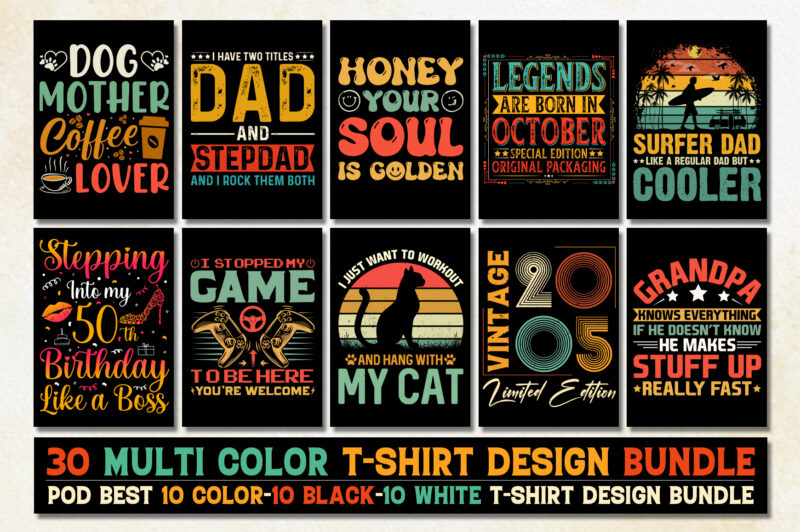 Vintage Typography T-Shirt Design Bundle