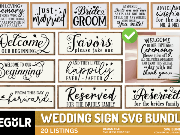 Wedding sign svg bundle t shirt design for sale