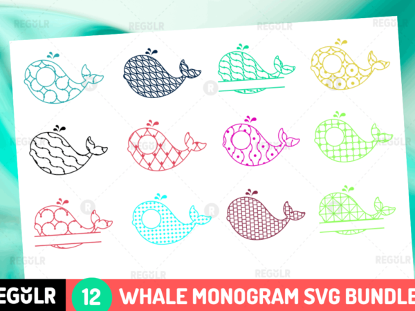 Whale monogram svg bundle t shirt design for sale