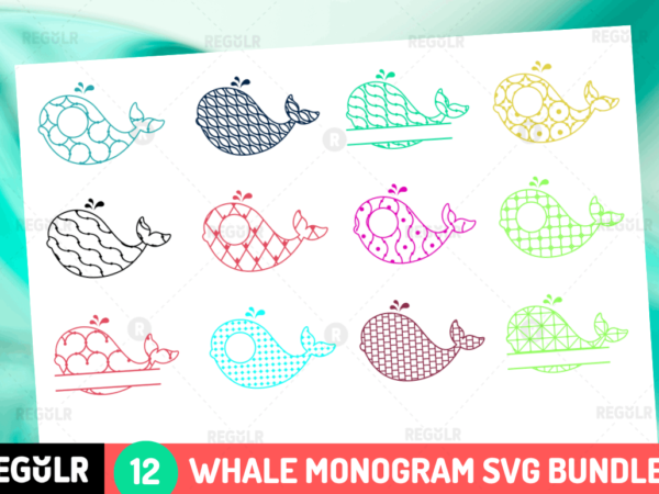 Whale monogram svg bundle t shirt design for sale Whale monogram svg bundle t shirt design for sale