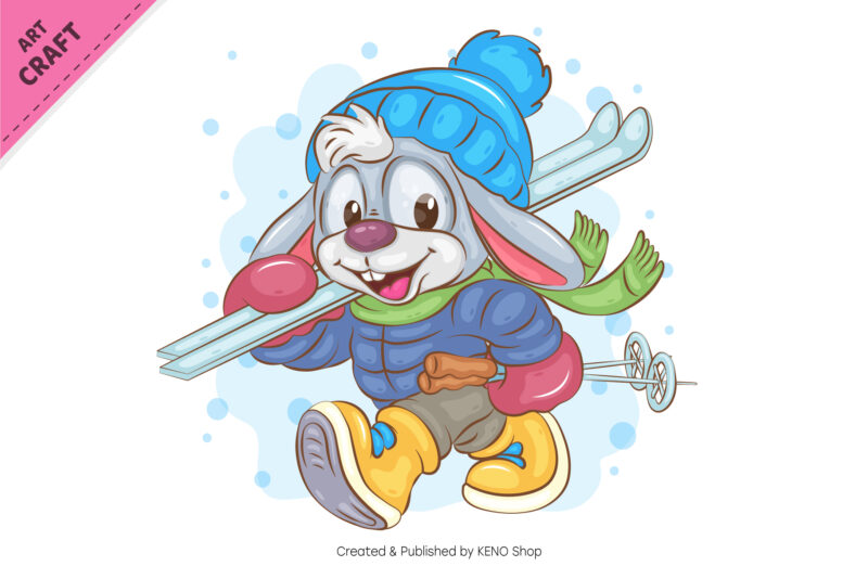 Set of Winter Bunnies 02. Clipart.