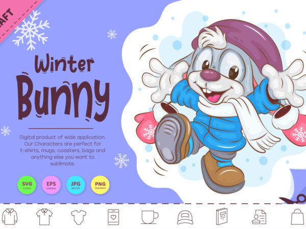 Winter cartoon bunny. clipart t shirt design for sale