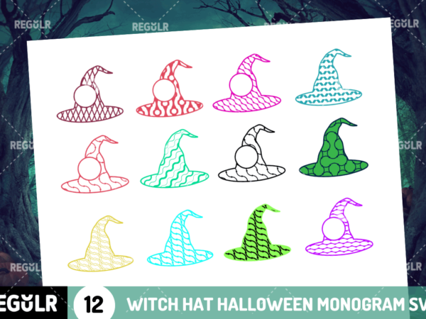Witch hat halloween monogram svg bundle t shirt design for sale