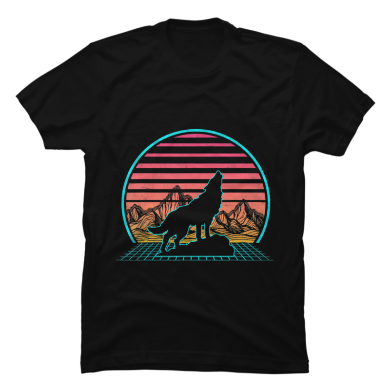 Wolf Howling Retro Vintage 80s Style - Buy t-shirt designs