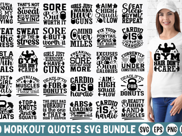 Workout Quotes SVG Bundle t shirt design for sale