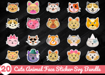 Cute Animal Face Sticker SVG Bundle t shirt vector file