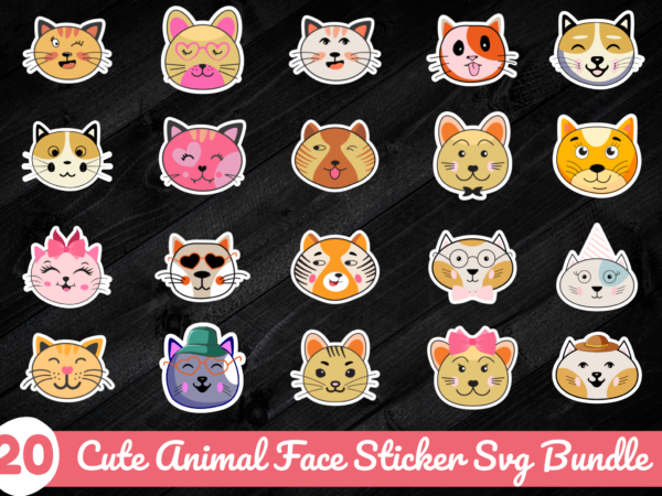 Cute animal face sticker svg bundle t shirt vector file