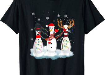 bowling christmas pajama lights reindeer santa funny gifts t shirt men