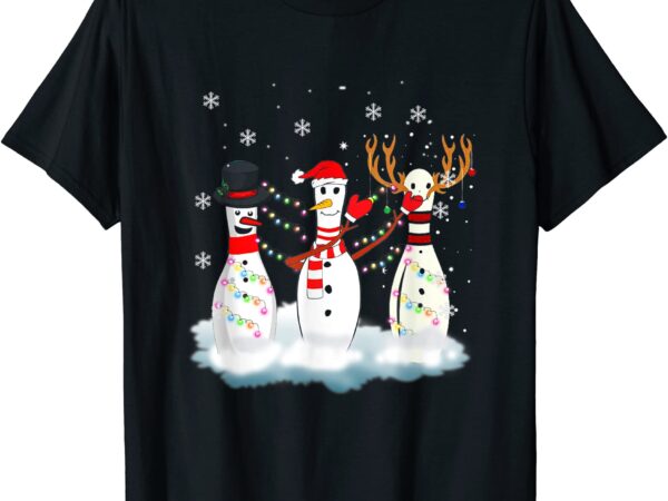 Bowling christmas pajama lights reindeer santa funny gifts t shirt men