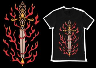 Burning blade illustration for t-shirt design
