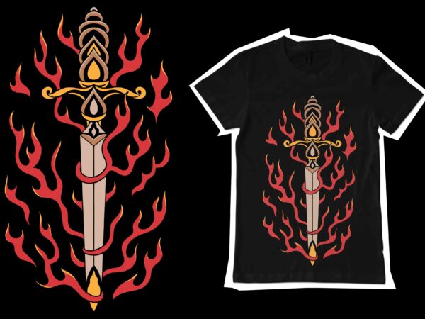 Burning blade illustration for t-shirt design