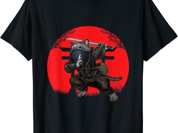 cat samurai japan flag kendo ninja sword warrior sinobi t shirt men ...