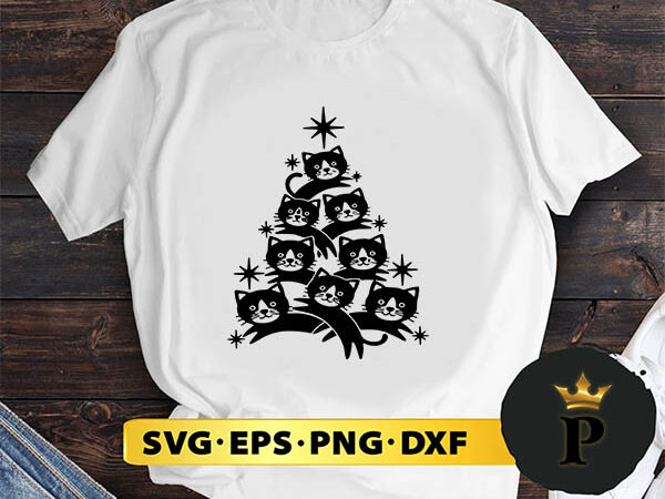 Cat tree christmas svg, merry christmas svg, xmas svg digital download t shirt vector file