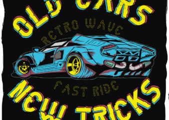 Old fast car with new tricks, retro style, cyberpink style t shirt design online