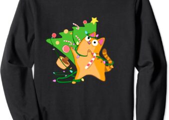 christmas cat orange tabby with zoomies xmas tree kitty cute sweatshirt unisex