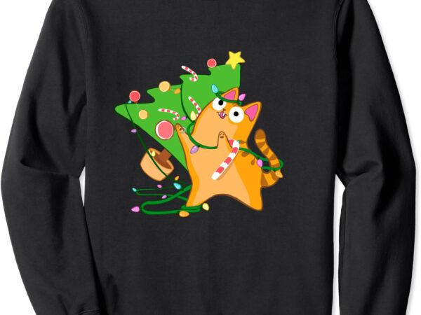 Christmas cat orange tabby with zoomies xmas tree kitty cute sweatshirt unisex